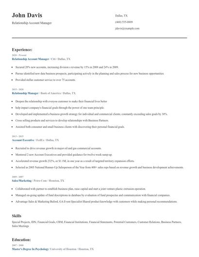 Relationship Account Manager Resume