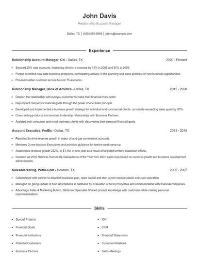 Relationship Account Manager Resume
