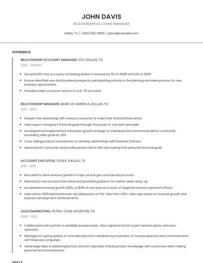 Relationship Account Manager Resume