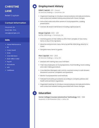Relief Captain Resume