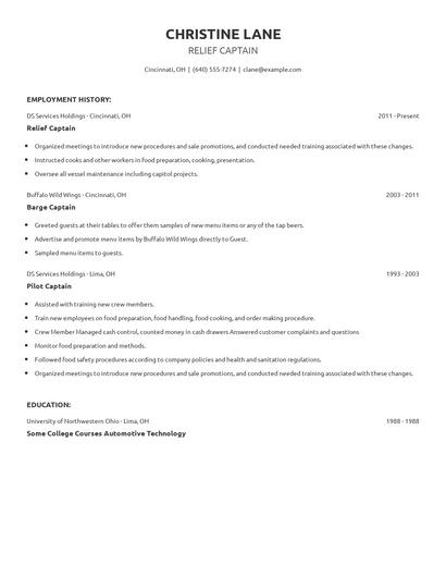 Relief Captain Resume