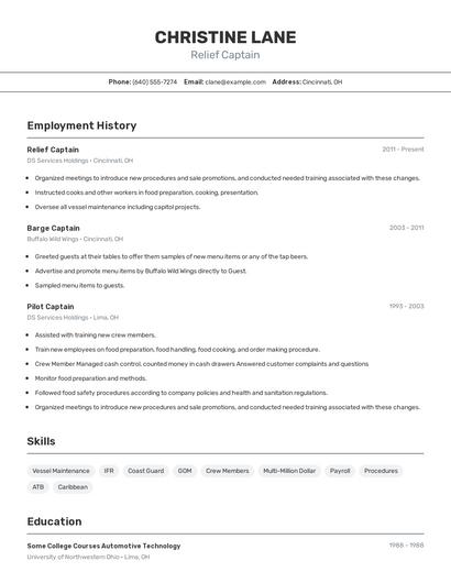 Relief Captain Resume