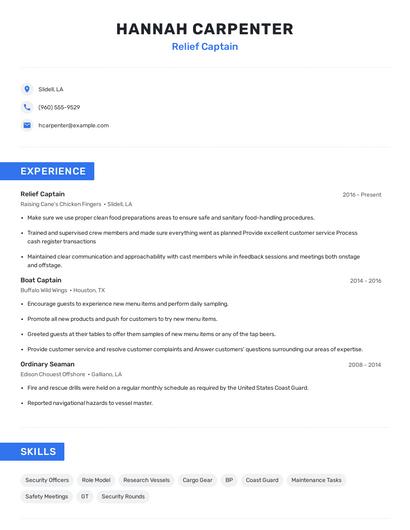Relief Captain Resume