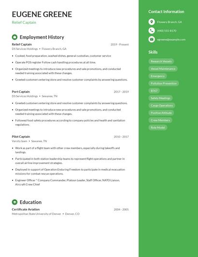 Relief Captain Resume