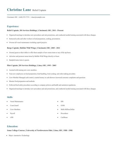 Relief Captain Resume
