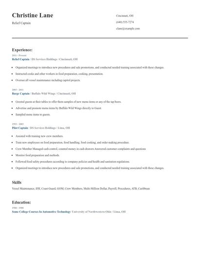Relief Captain Resume