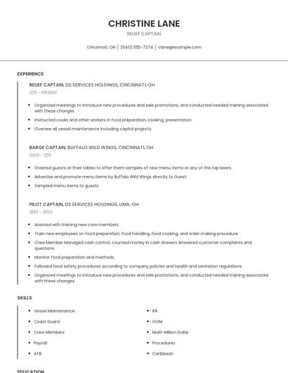 Relief Captain Resume