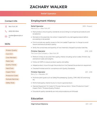 Relief Operator Resume