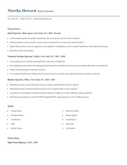 Relief Operator Resume