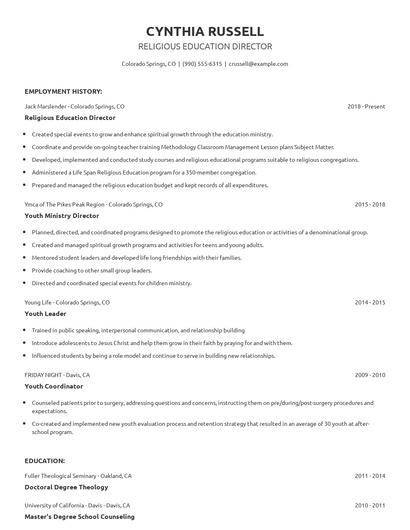 Religious Education Director Resume
