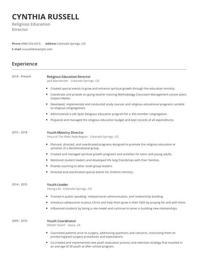 Religious Education Director Resume