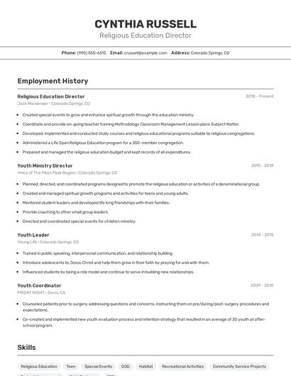 Religious Education Director Resume