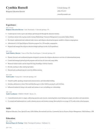 Religious Education Director Resume