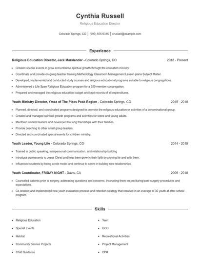 Religious Education Director Resume