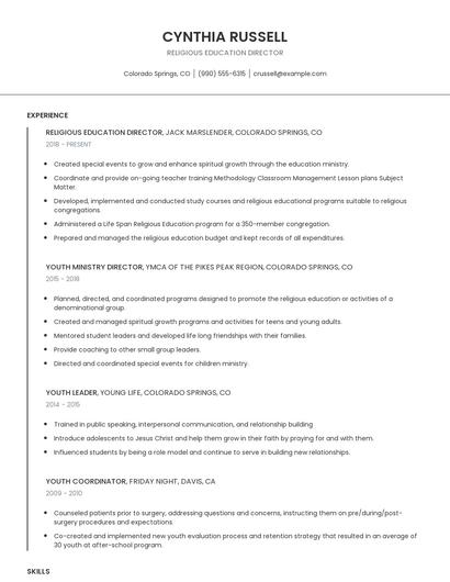 Religious Education Director Resume