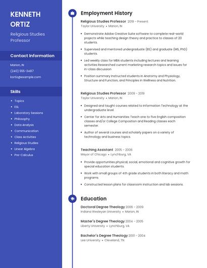 Religious Studies Professor Resume
