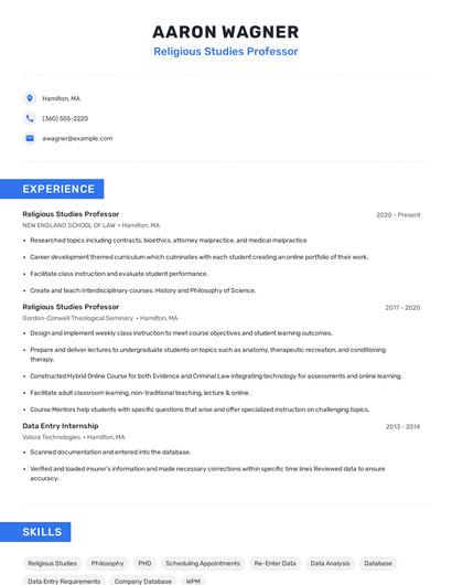 Religious Studies Professor Resume