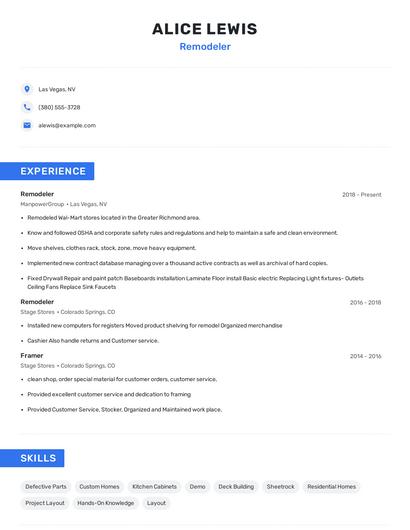 Remodeler Resume