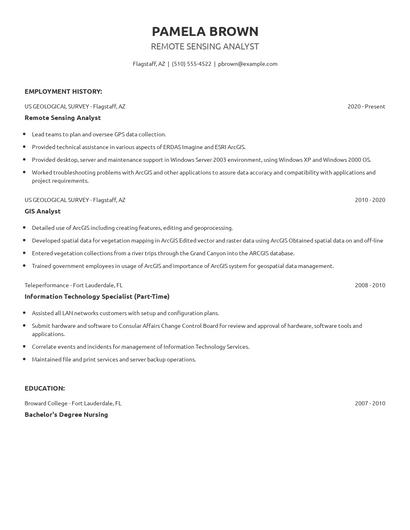 Remote Sensing Analyst Resume
