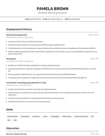 Remote Sensing Analyst Resume