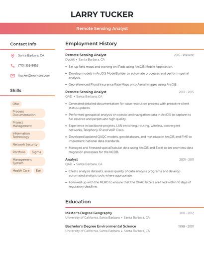 Remote Sensing Analyst Resume