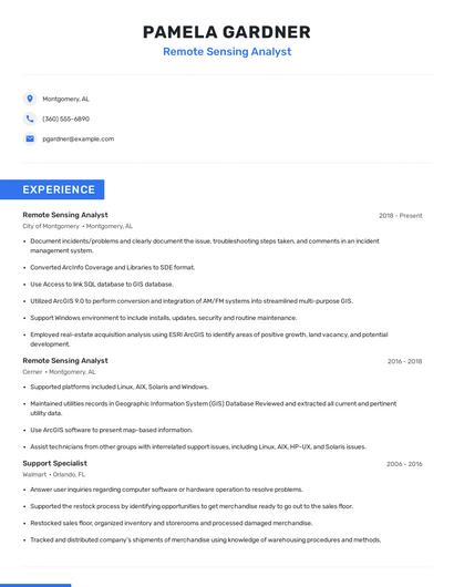 Remote Sensing Analyst Resume