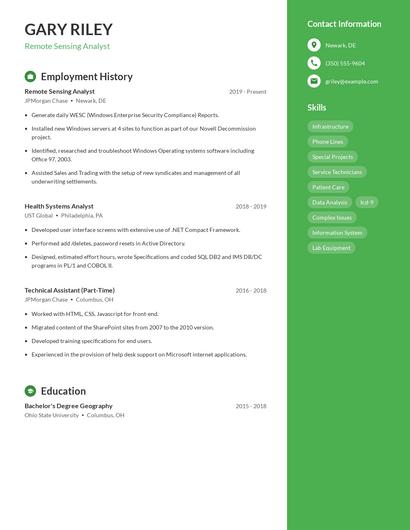 Remote Sensing Analyst Resume