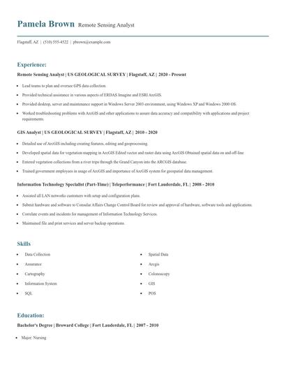 Remote Sensing Analyst Resume