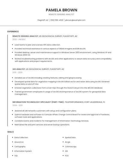 Remote Sensing Analyst Resume