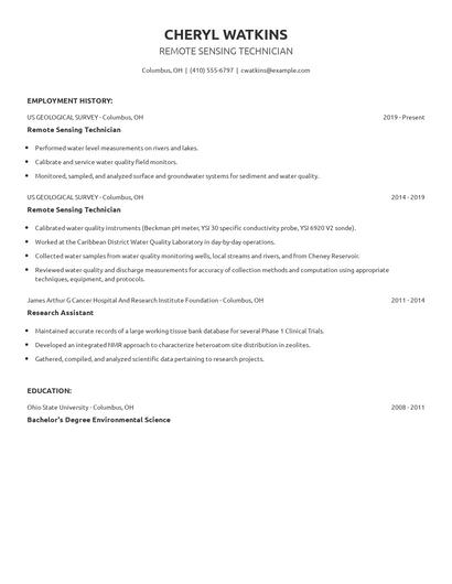 Remote Sensing Technician Resume