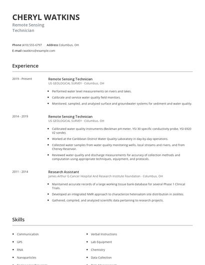 Remote Sensing Technician Resume