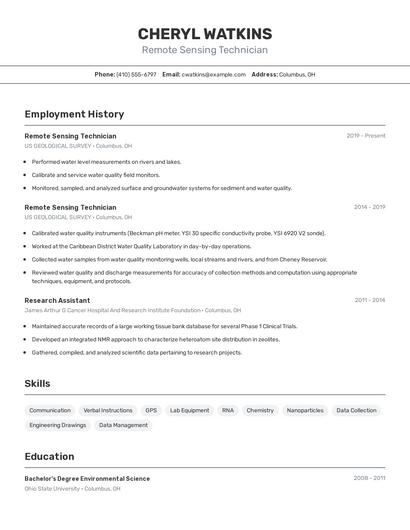 Remote Sensing Technician Resume