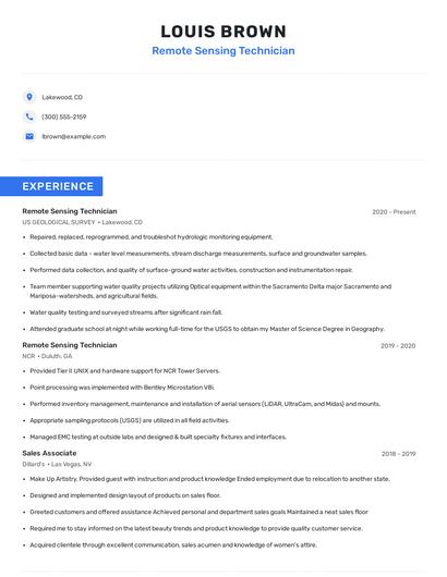 Remote Sensing Technician Resume