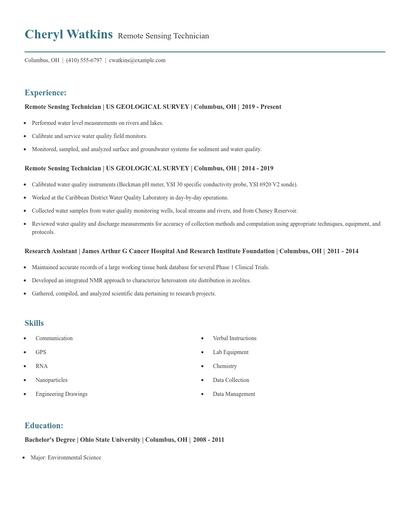 Remote Sensing Technician Resume
