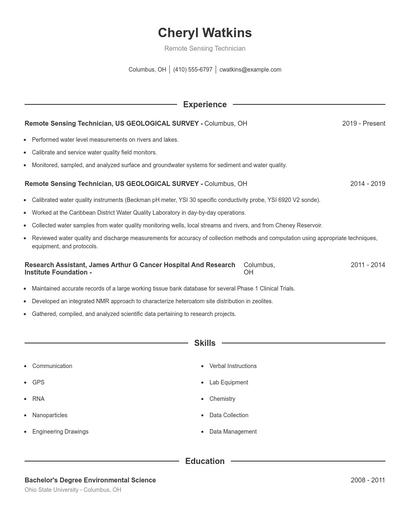 Remote Sensing Technician Resume