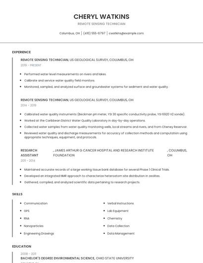 Remote Sensing Technician Resume