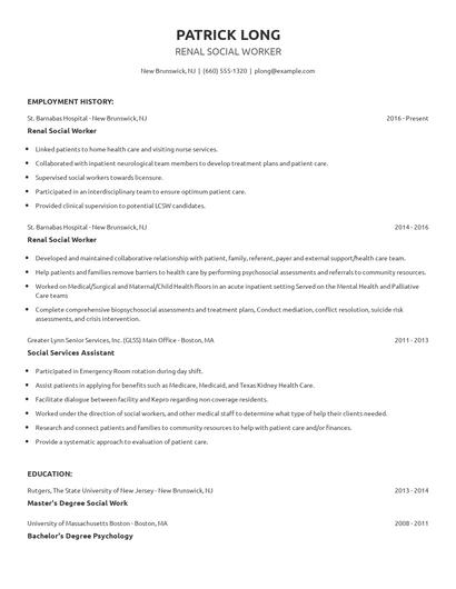 Renal Social Worker Resume