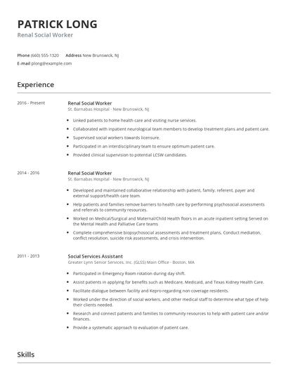 Renal Social Worker Resume