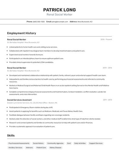 Renal Social Worker Resume