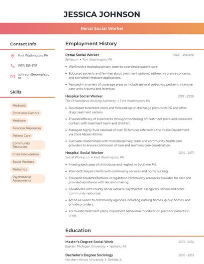 Renal Social Worker Resume
