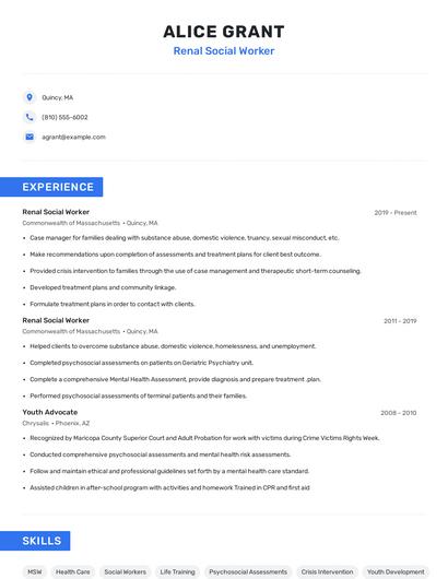 Renal Social Worker Resume