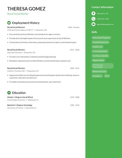 Renal Social Worker Resume