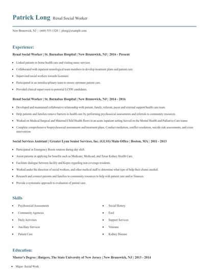Renal Social Worker Resume