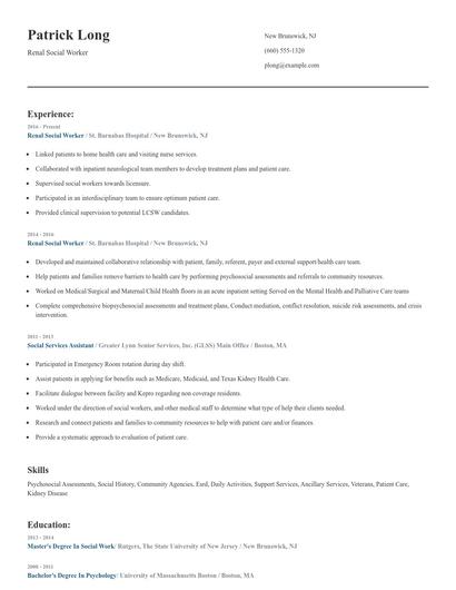Renal Social Worker Resume