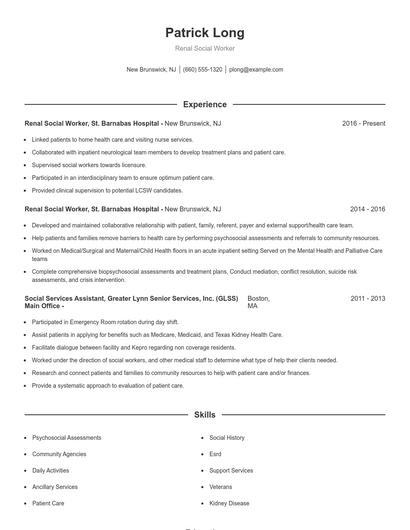 Renal Social Worker Resume