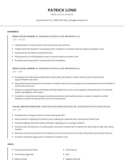 Renal Social Worker Resume