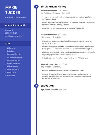 Renewal Technician Resume