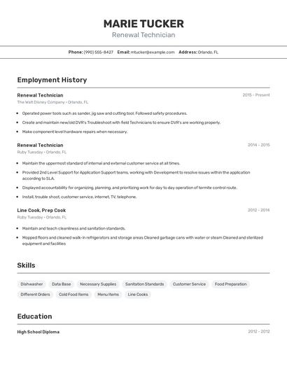 Renewal Technician Resume