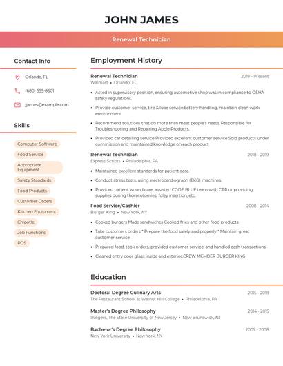 Renewal Technician Resume