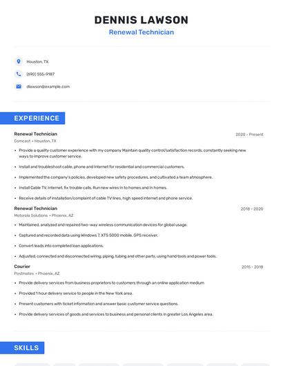 Renewal Technician Resume